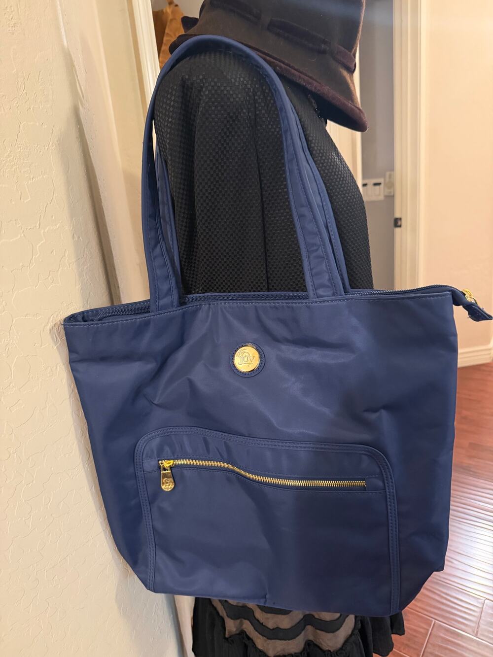 Joy Mangano blue canvas travel tote